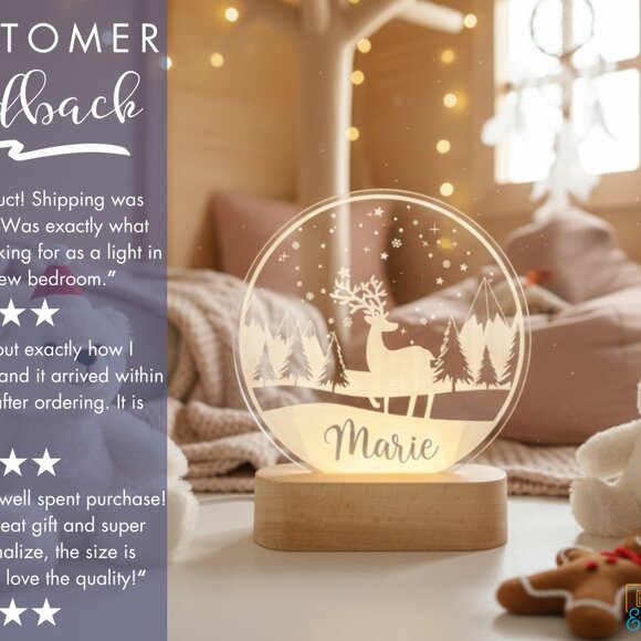 Winterland Deer Custom Name Light • Personalized LED Cloud Decor • Kids Gift - Picture 7 of 8